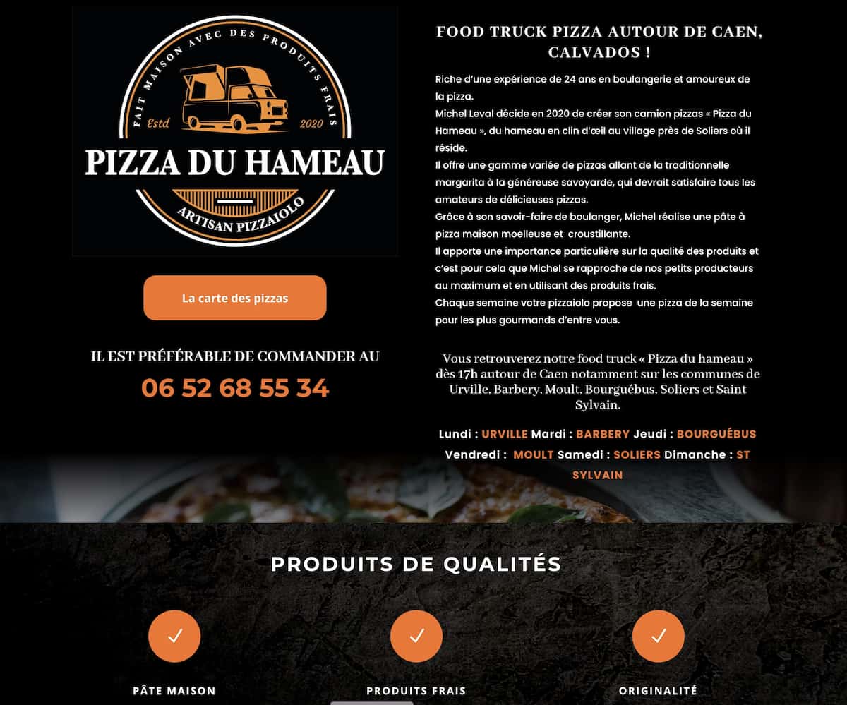 Aperçu du site vitrine WordPress Pizza du Hameau – Food truck pizzas artisanales autour de Caen