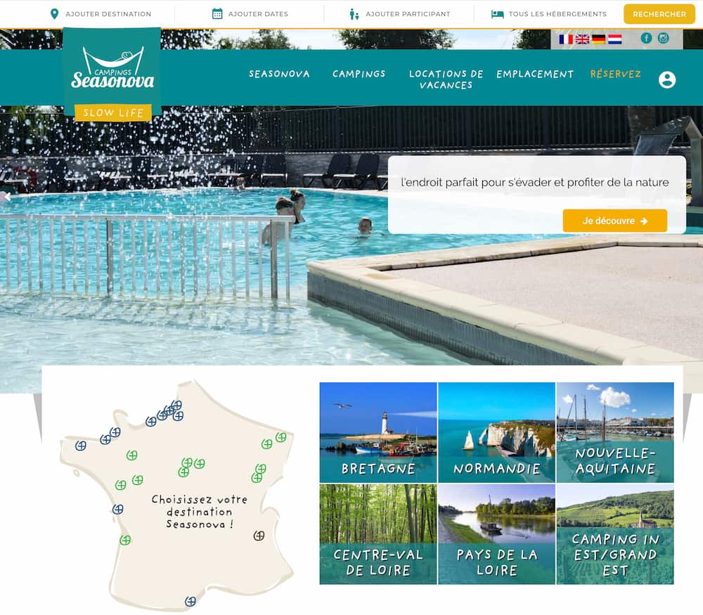 Amélioration site WordPress Groupe Seasonova – Webdesign et campagnes Google Ads pour campings Slow Life