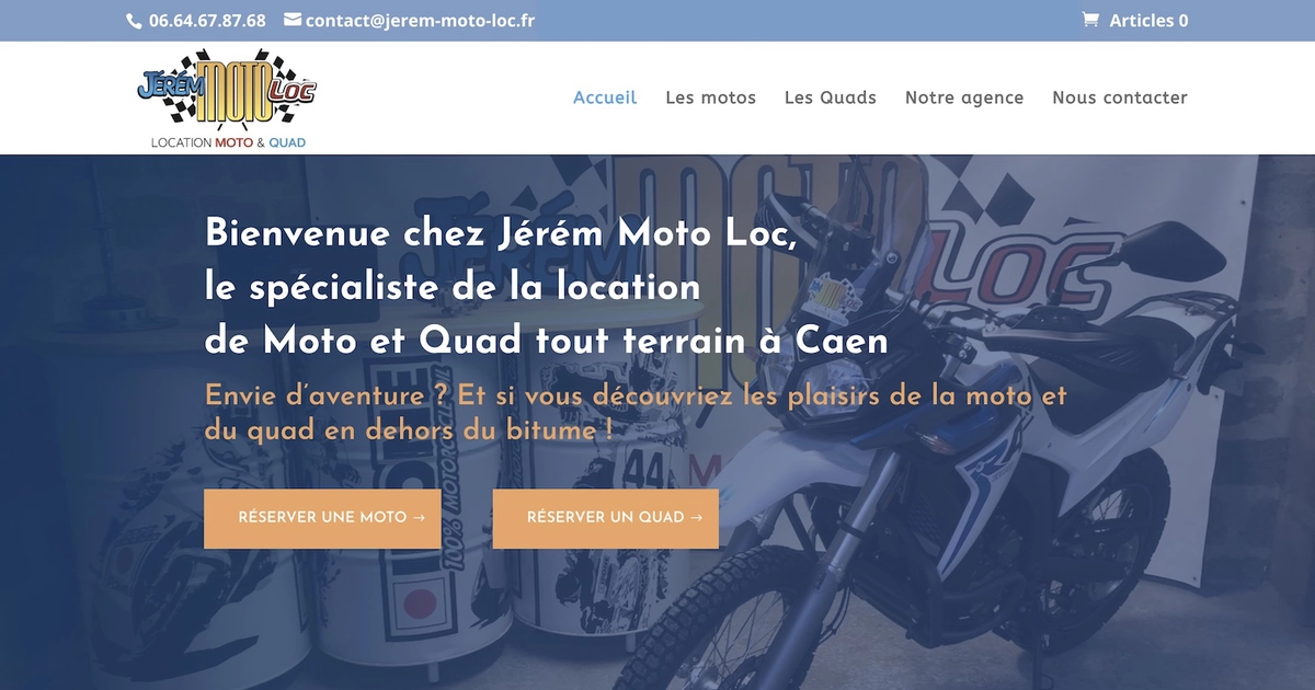 Site e-commerce WooCommerce créé pour Jérom Moto Loc – location de quads et motos à Caen par Olivier Leval développeur web