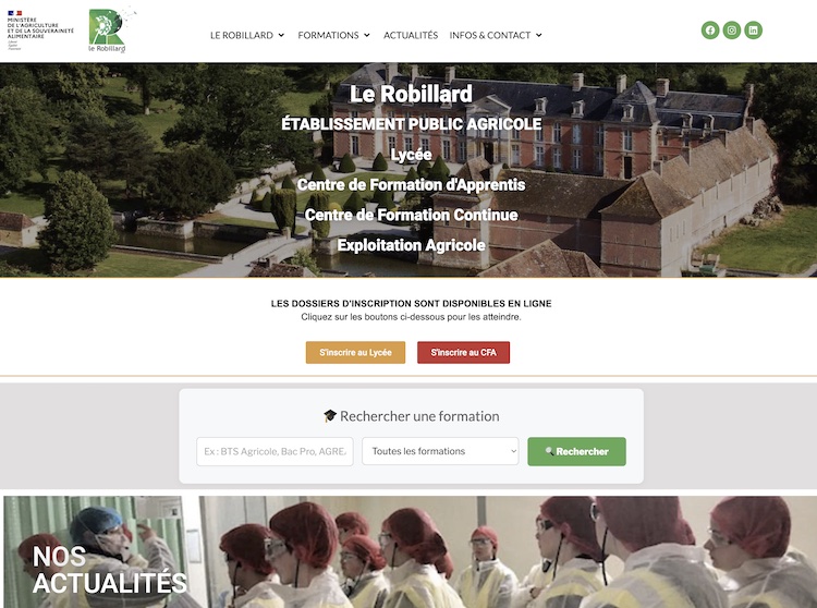 Aperçu du projet Le Robillard – Lycée agricole en Normandie avec moteur de recherche formations