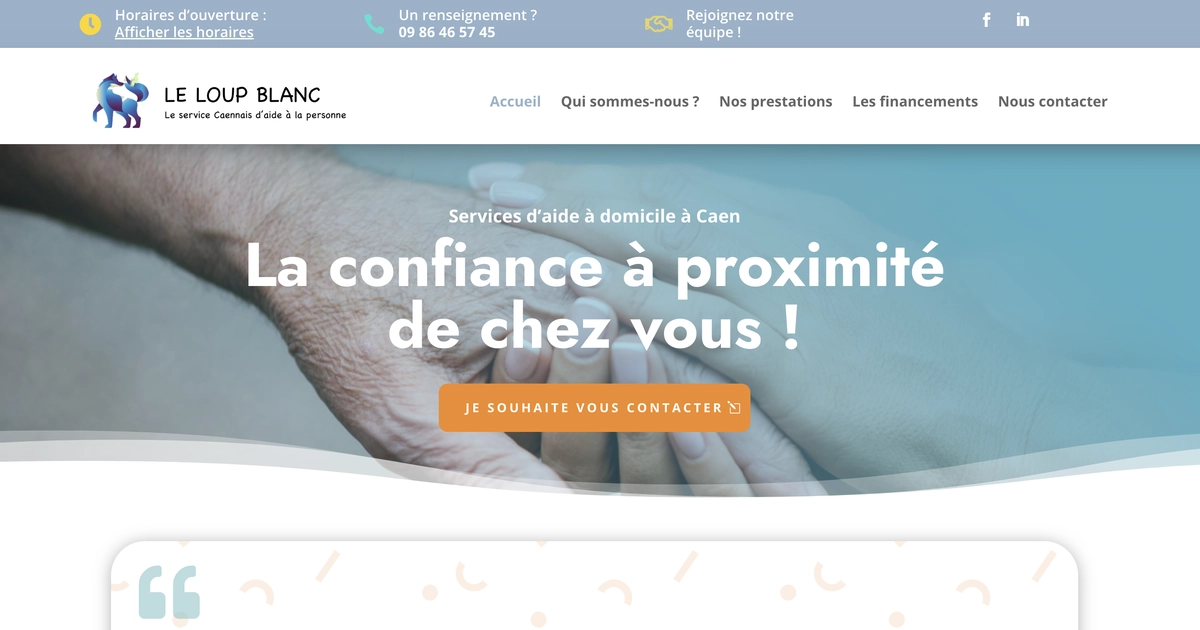 Site WordPress créé pour Le Loup Blanc – aide à domicile à Caen par Olivier Leval développeur web