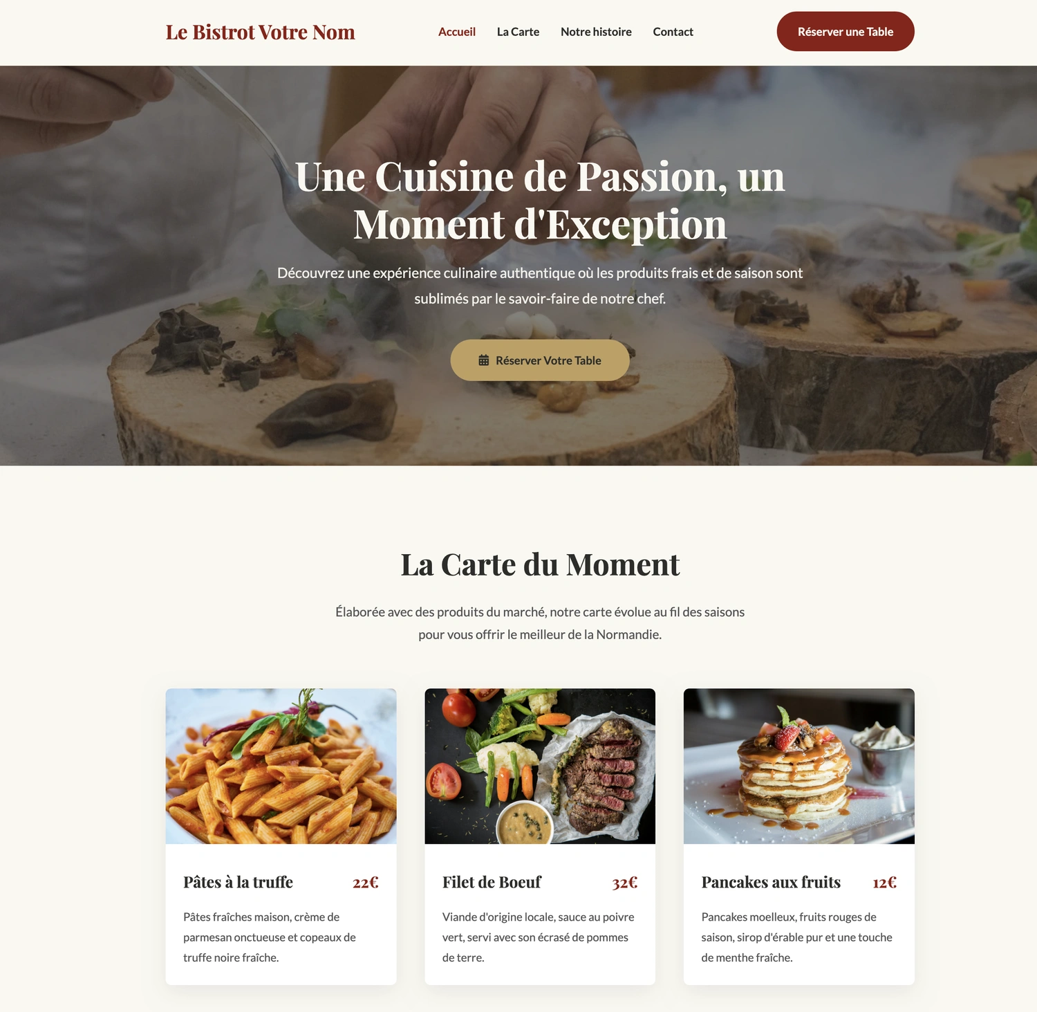 Aperçu site Restaurant