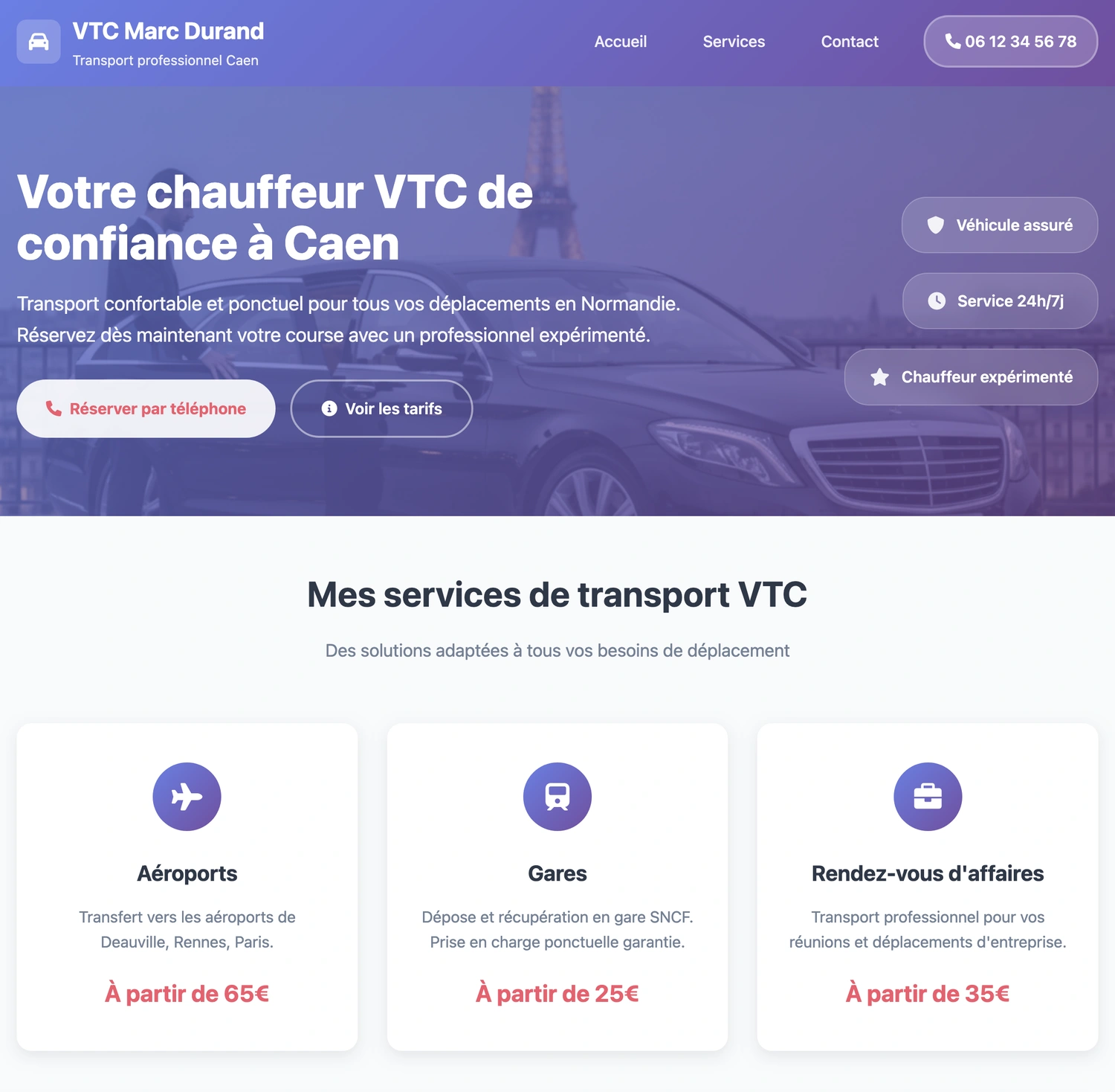 Aperçu site VTC / Chauffeur