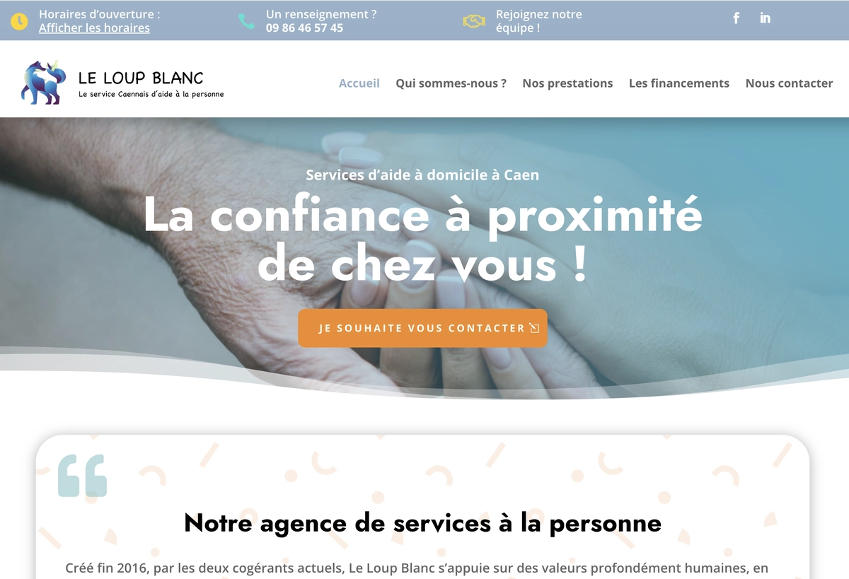 Site vitrine Le Loup Blanc créé à Caen - design moderne et responsive par Olivier Leval développeur web