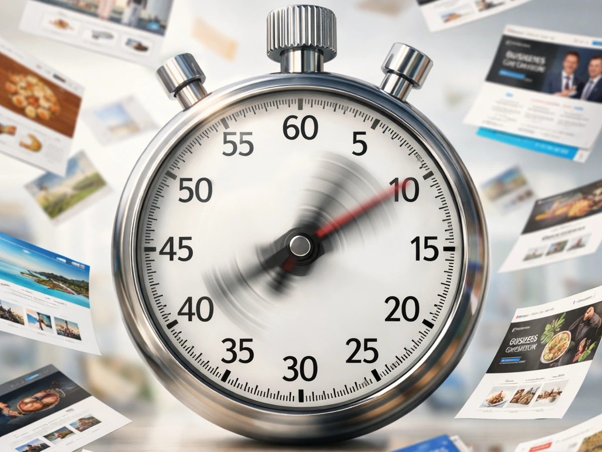 Concept rapidité création site vitrine chronomètre screenshots multiples livraison express 48h-72h développement web Caen Normandie